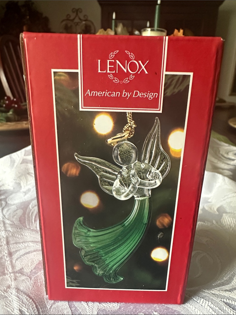 Lenox Green and Clear Glass Angel Holiday Ornament